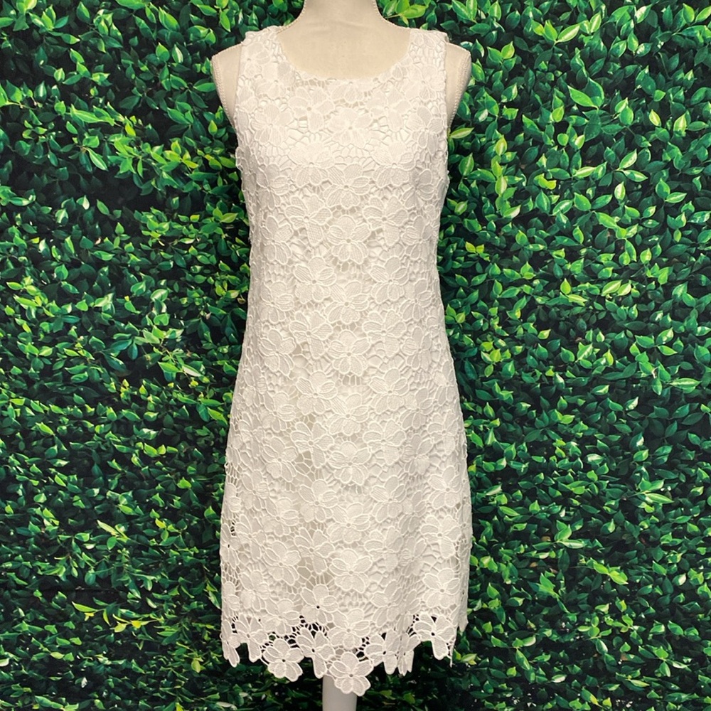 Catherine Malandrino White Lace Sleeveless Dress Size 8